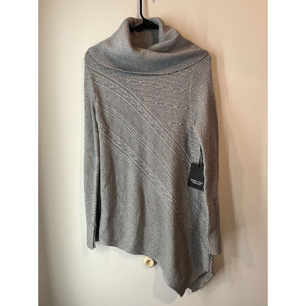 Simply Vera Wang Gray Asymmetrical Cable Knit Sweater Mock Neck Size XS New